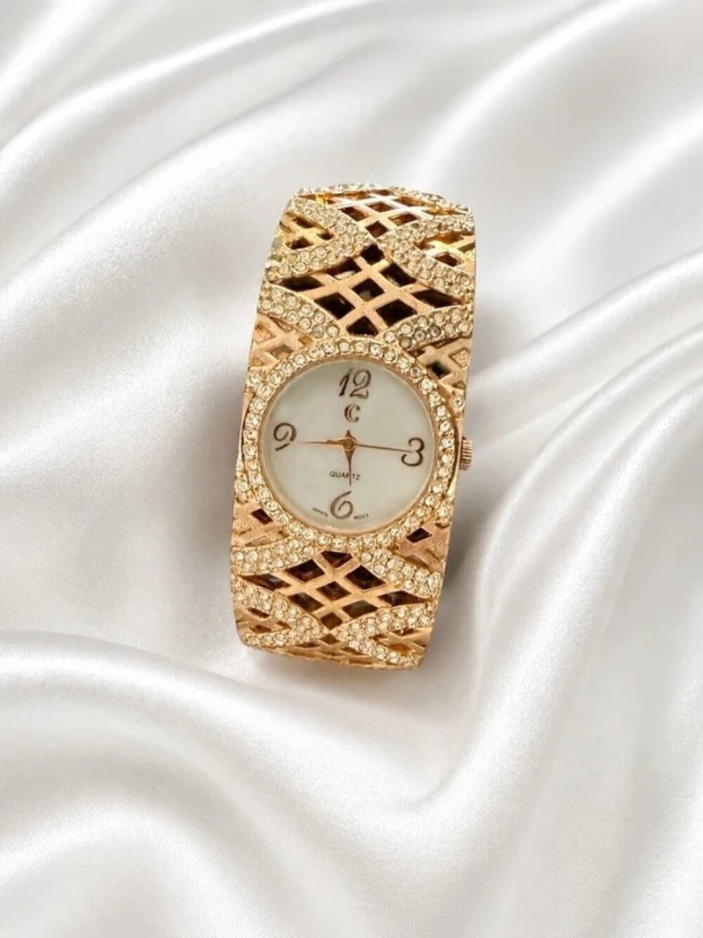 Charming Charlie Gold Tone Rhinestone Cuff Watch
